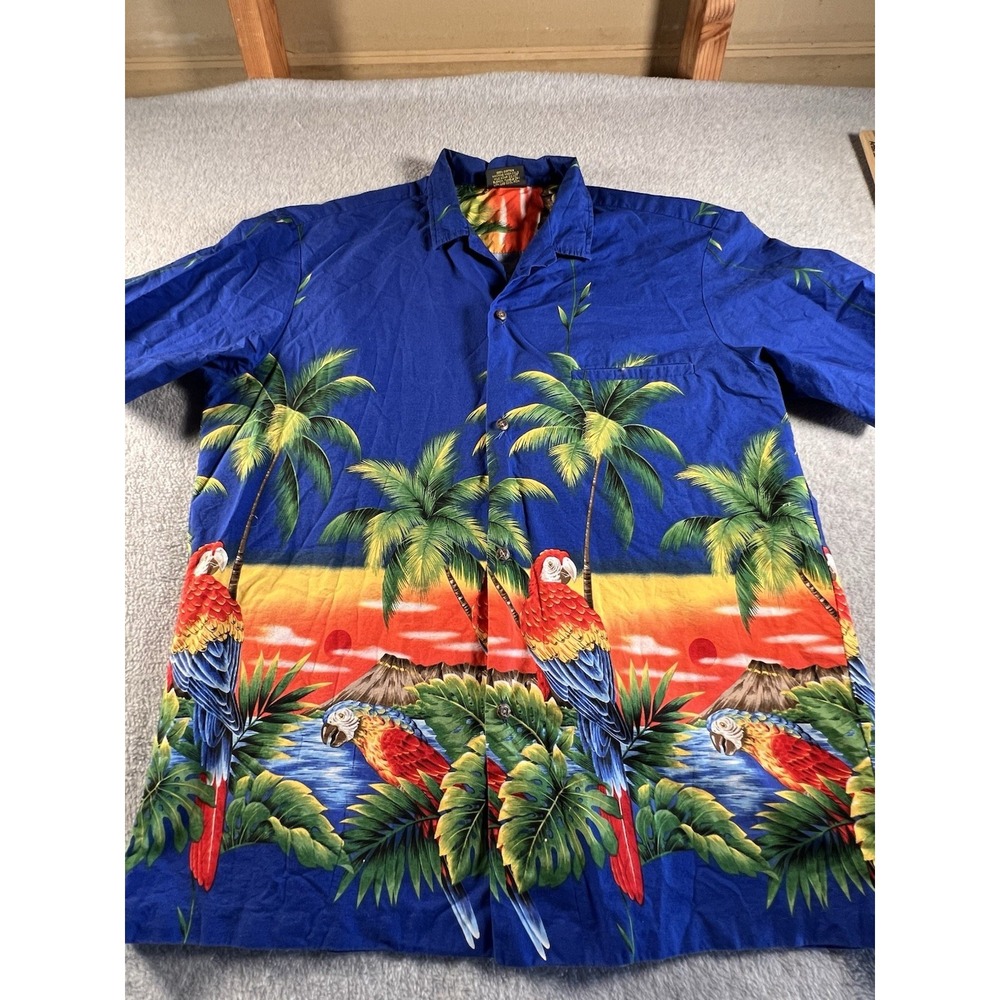 VTG Royal Creations MulticoHawaiian Shirt Mens XL Made in Hawaii Palm Parrot